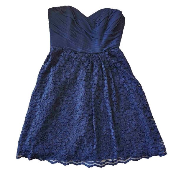 David's Bridal Bridesmaid Navy Blue Mesh Lace Mini Dress - Picture 1 of 7